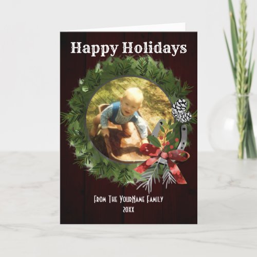 Western Wreath Photo Personalized Holiday Card