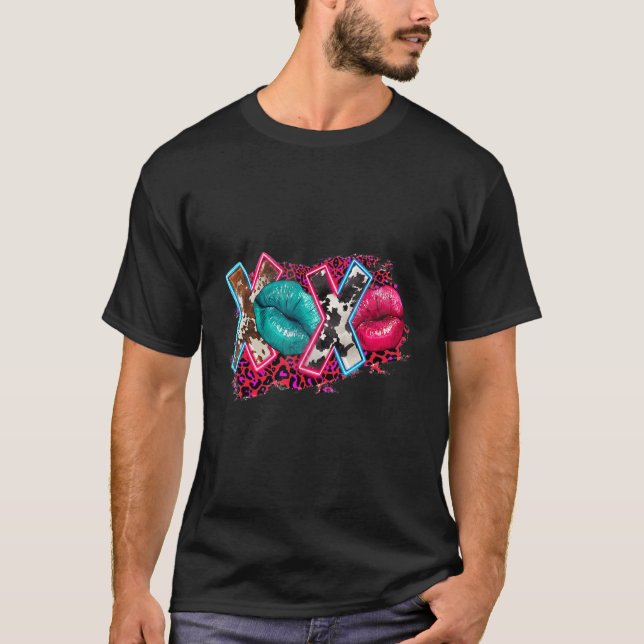 Western Xoxo Lip Cowhide Leopard Valentine's Day T-Shirt (Front)