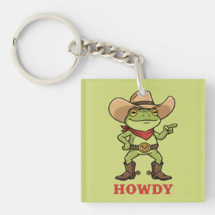 Western Yeehaw Frog Howdy Frog Funny Cowboy Meme Keychain
