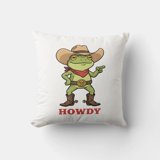 Western Yeehaw Frog Howdy Frog Funny Cowboy Meme Throw Pillow (Front)