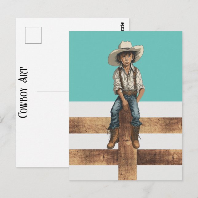 Western Young Cowboy On Post Country Ranch Style  Postcard (Front/Back)