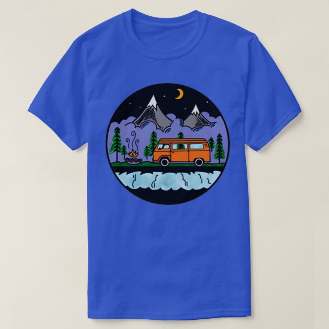 Westfalia campervan camping mountain night T-Shirt (Design Front)