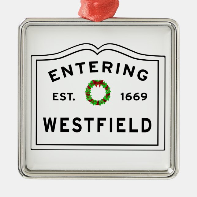 Westfield, MA Holiday Wreath Metal Ornament (Front)