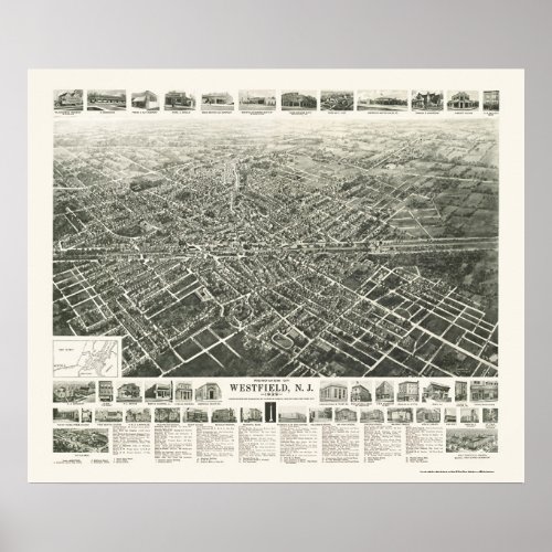 Westfield NJ Panoramic Map _ 1929 Poster