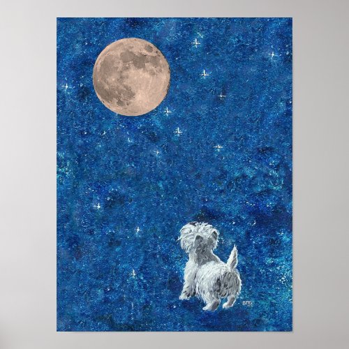Westie and Full Moon Poster