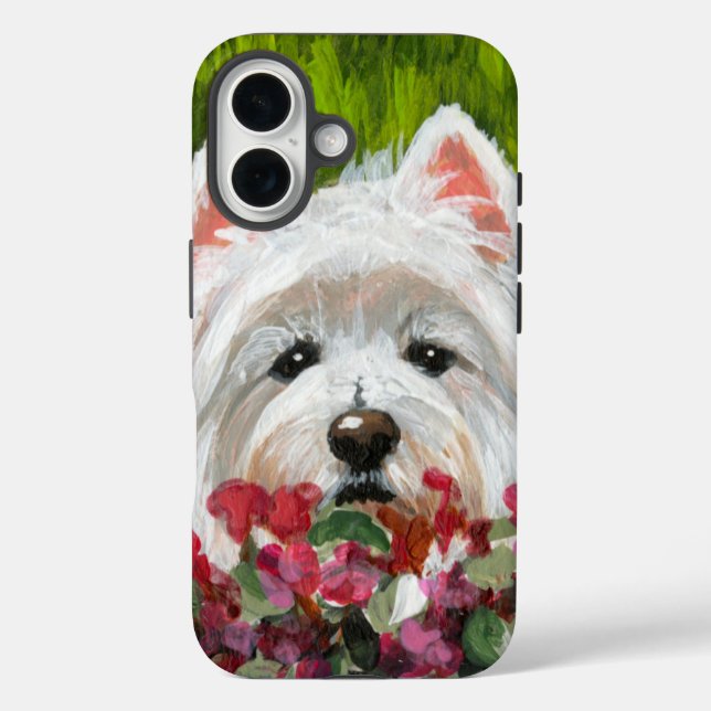 Westie and Pink Flowers Case-Mate iPhone Case (Back)