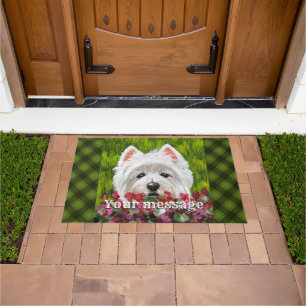 Westie and Pink Flowers Doormat