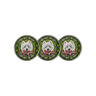 Westie and Pink Flowers Golf Ball Marker