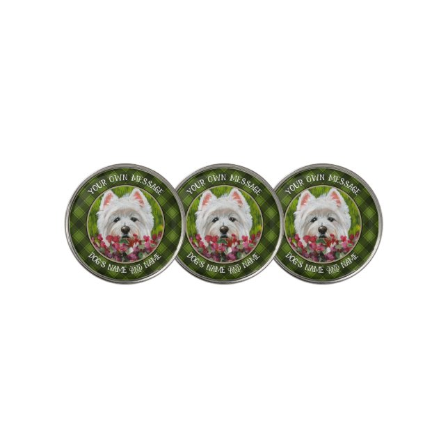 Westie and Pink Flowers Golf Ball Marker (3 Up)