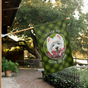 Westie and Pink Flowers House Flag