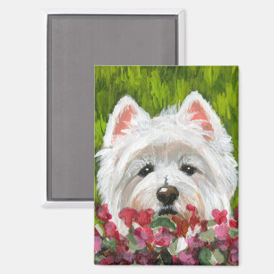 Westie and Pink Flowers Magnet