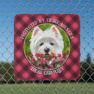 Westie and Pink Flowers Metal Sign