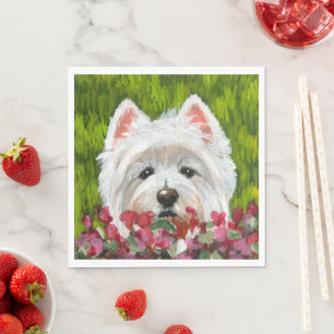 Westie and Pink Flowers Napkins