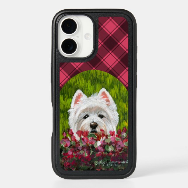 Westie and Pink Flowers Otterbox iPhone Case (Back)