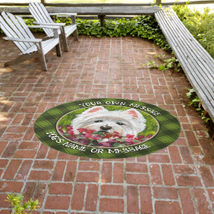 Westie and Pink Flowers Outdoor Rug