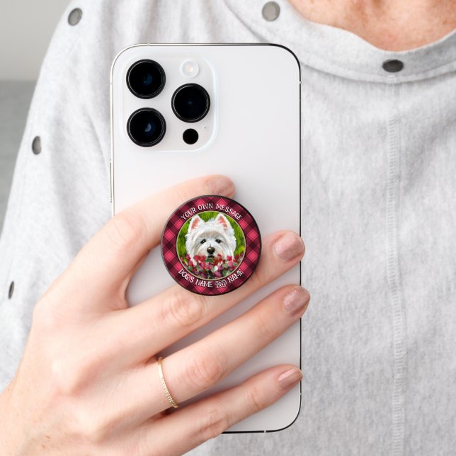 Westie and Pink Flowers PopSocket (Hand)