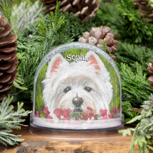 Westie and Pink Flowers Snow Globe