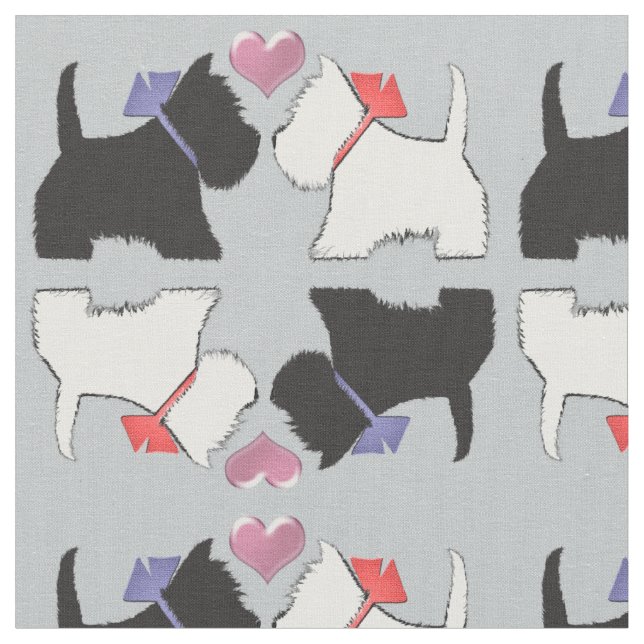Westie and Scottie Dog Art Fabric (Close Up)