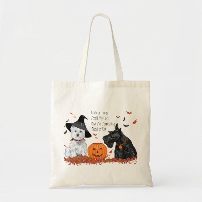 Westie and Scottie Halloween Tote Bag (Front)
