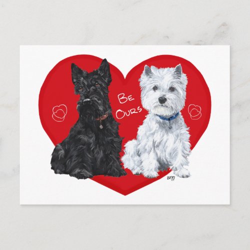 Westie and Scottie Valentine Holiday Postcard