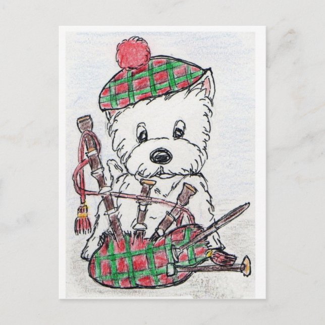 Westie Bagpipes Postcard (Front)