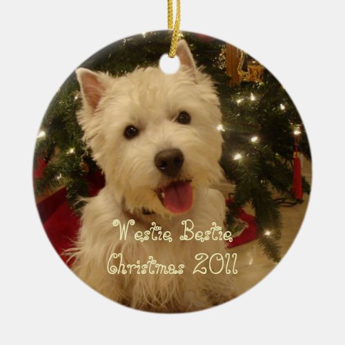 Westie Bestie Christmas by Rwatkins Ceramic Ornament