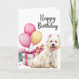 Westie Birthday Card with Cake   Cute Westie Card 