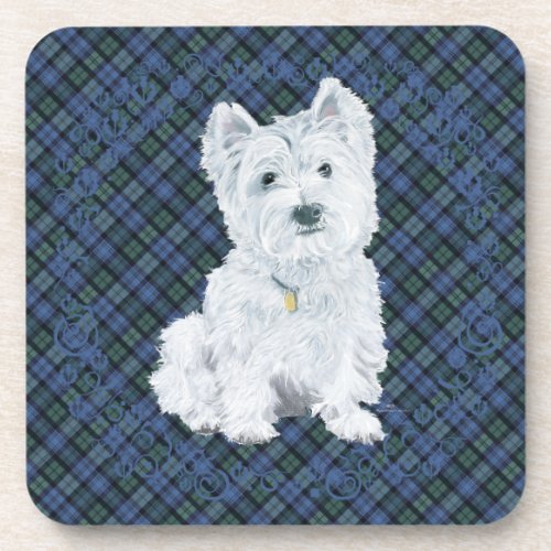 Westie Black Watch Tartan Coaster