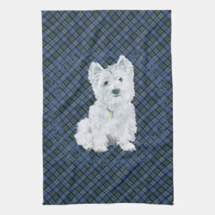 Westie Black Watch Tartan Kitchen Towel
