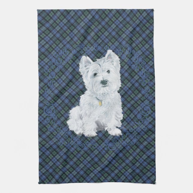 Westie Black Watch Tartan Kitchen Towel (Vertical)
