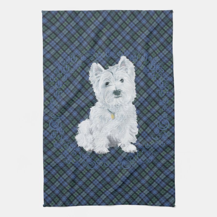 Westie Black Watch Tartan Kitchen Towel Zazzle Com