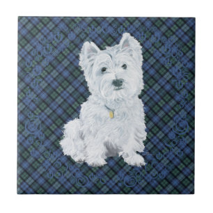 Westie Black Watch Tartan Tile