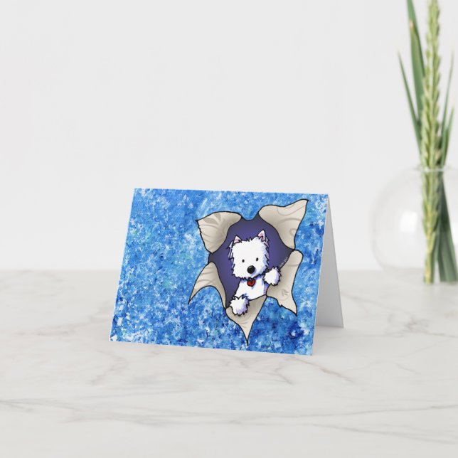 Westie Blast On Blue Letterpress Thank You Card (Front)