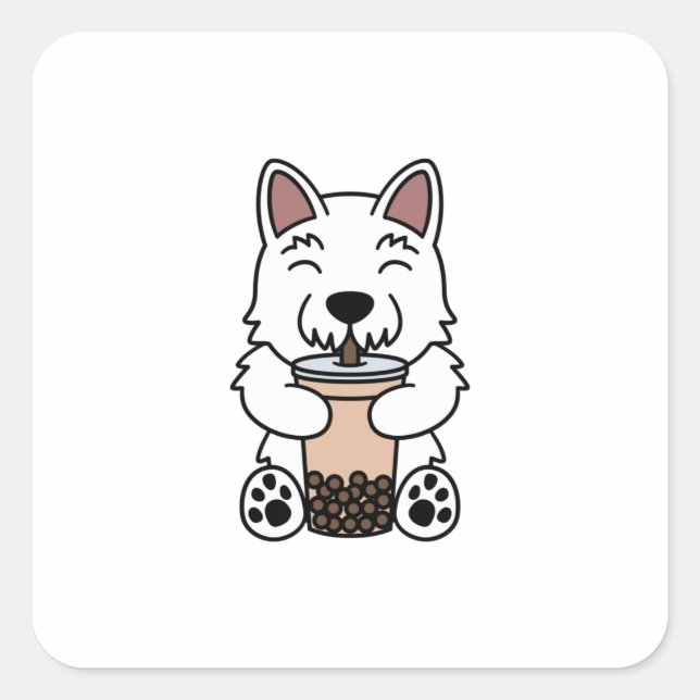 Westie Boba Bubble Tea Square Sticker (Front)