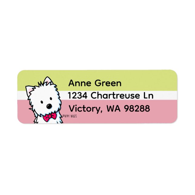 Westie Bowtie Muted Chartreuse and Cranberry  Label (Front)