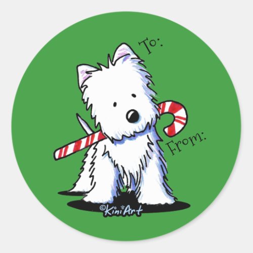 Westie Candy Cane Gift Stickers