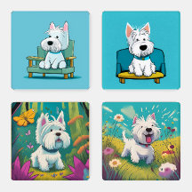 Westie cartoon coasters