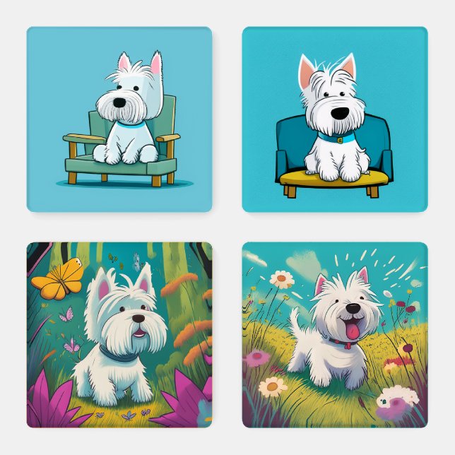 Westie cartoon coasters (Set)