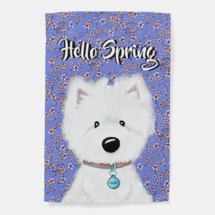 Westie Cherry Blossoms House Flag