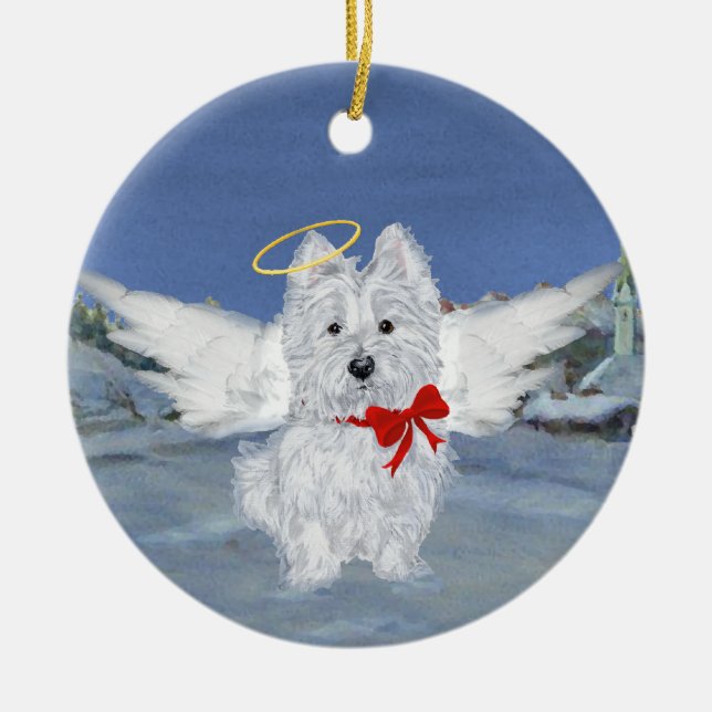 Westie Christmas Angel Ceramic Ornament (Front)