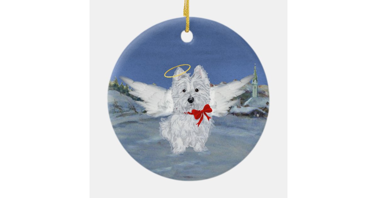 Westie Christmas Angel Ceramic Ornament | Zazzle