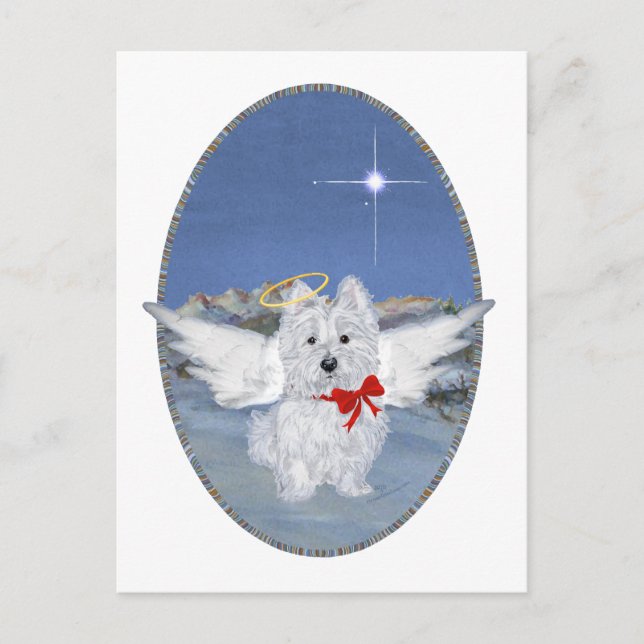 Westie Christmas Angel Holiday Postcard (Front)