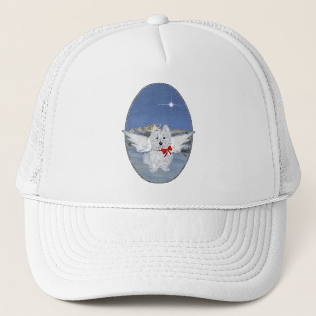 Westie Christmas Angel Trucker Hat (Front)