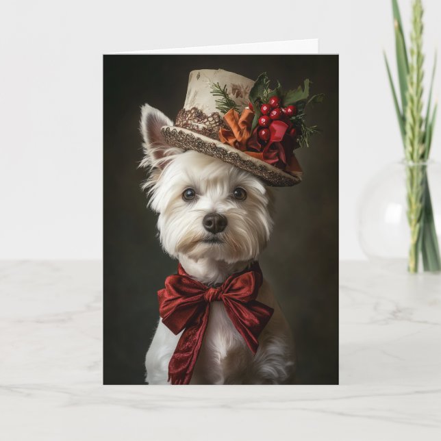 Westie Christmas Card Elegant Victorian Dog (Front)