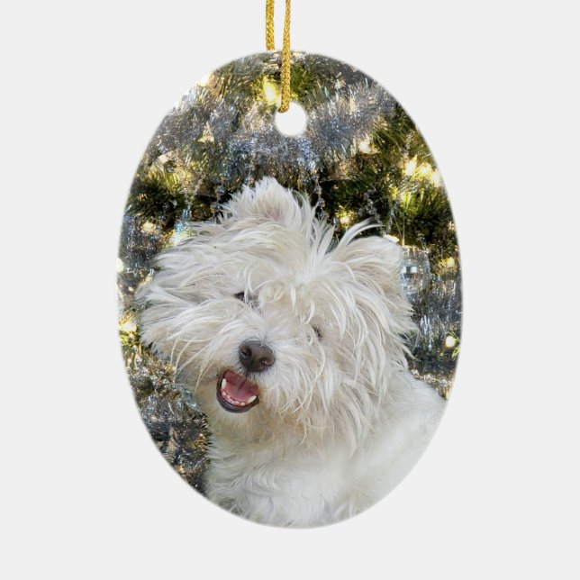Westie Christmas Ceramic Ornament (Back)