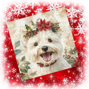 Westie Christmas Floral Crown Holiday Card