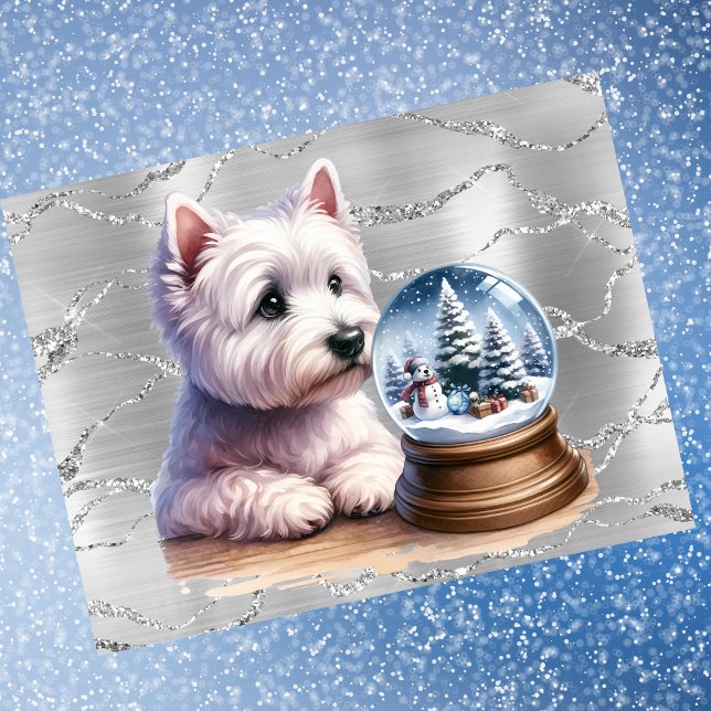 Westie Christmas Globe On Silver Holiday Postcard (Creator Uploaded)