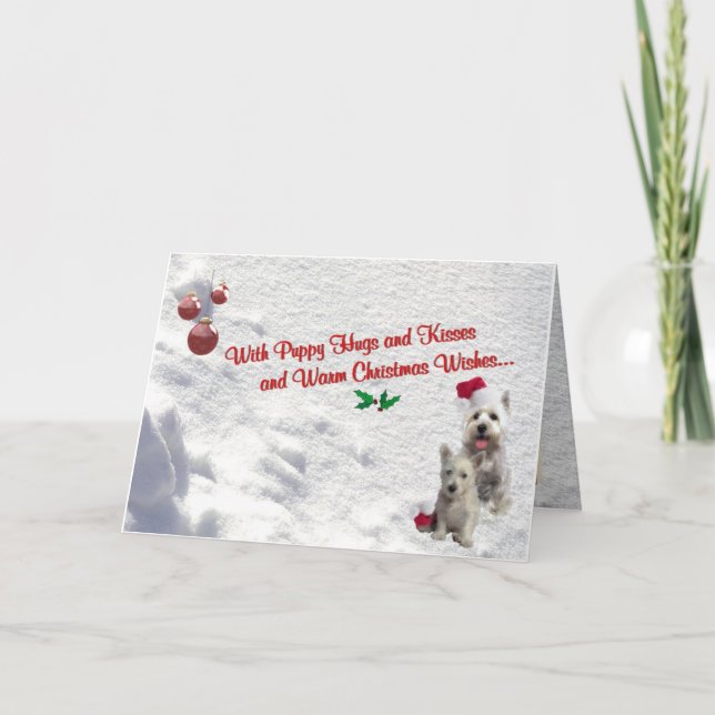 Westie Christmas Hugs and Kisses Greeting Card (Front)