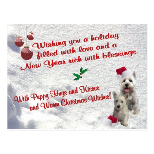 Westie Christmas Hugs and Kisses Postcard | Zazzle