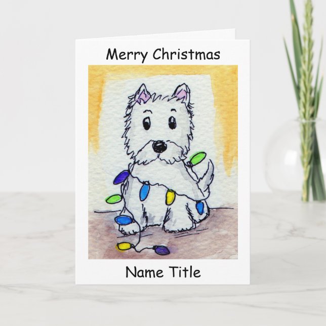 Westie Christmas Lights art Christmas Card (Front)